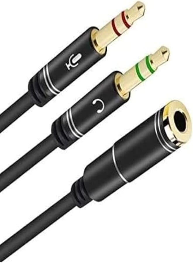 Keendex kx 1787 aux audio splitter cable earphone headphone adapter (1 female to 2 male 3.5mm (mic + speaker) - black-result.feed.gl_electronics-size
